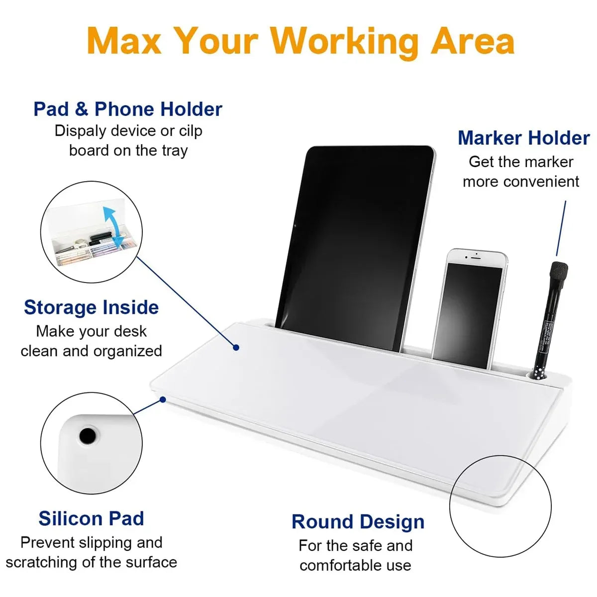 Desktop Whiteboard with Storage Tempered Glass Board for Office