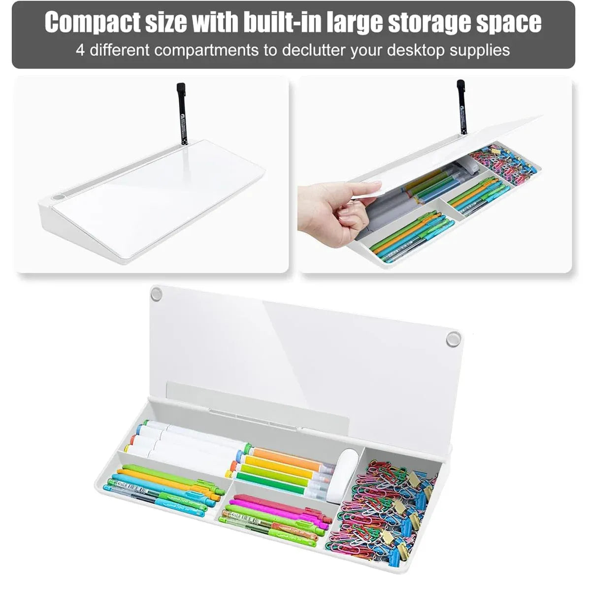 Desktop Whiteboard with Storage Tempered Glass Board for Office