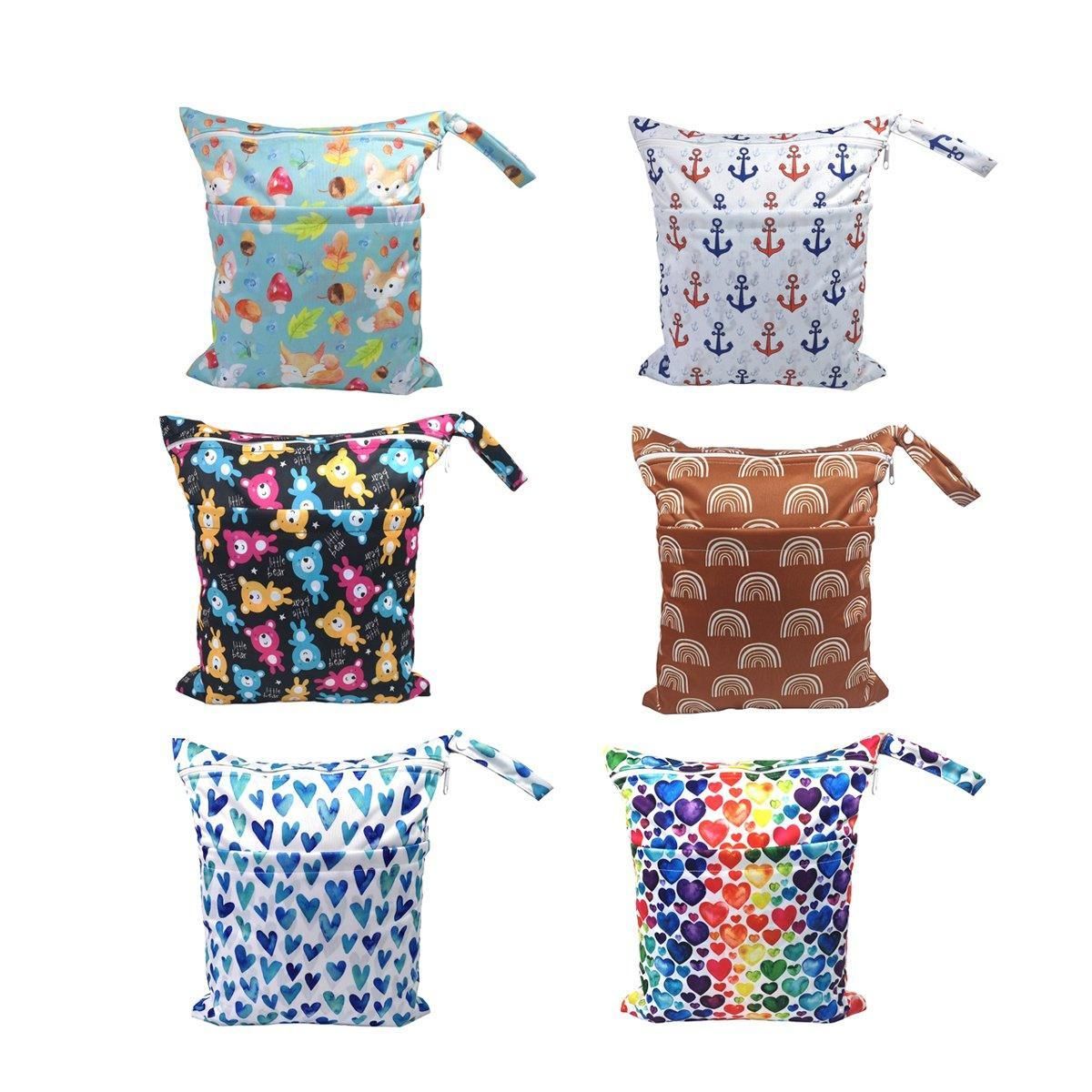 2PCS Cartoon Printed Diaper Bag Double Zipper Washable Organizer Blue Heart