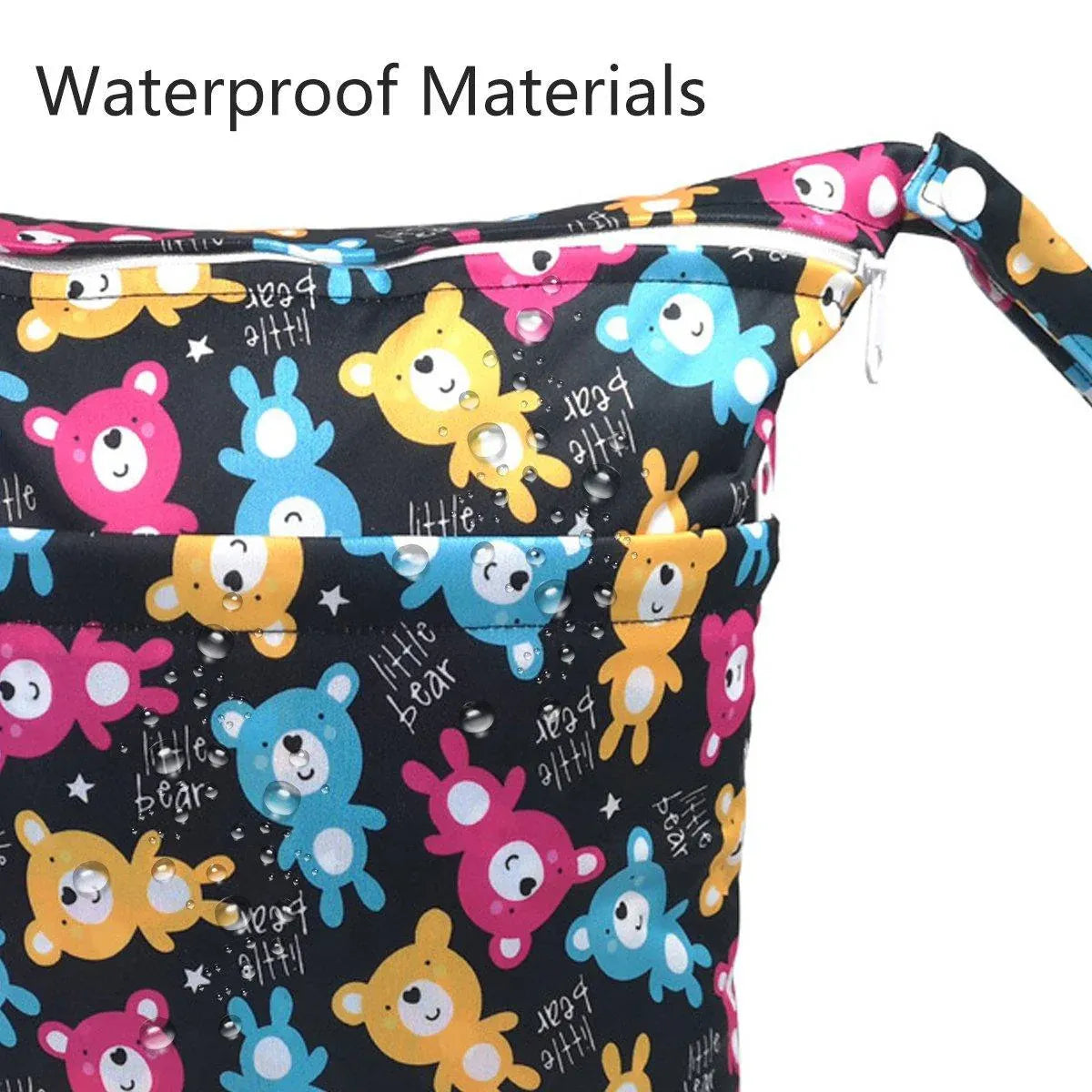 2PCS Cartoon Printed Diaper Bag Double Zipper Washable Organizer Blue Heart