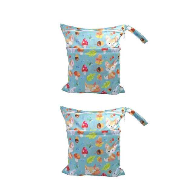 2PCS Cartoon Printed Diaper Bag Double Zipper Washable Storage - Fox Cone