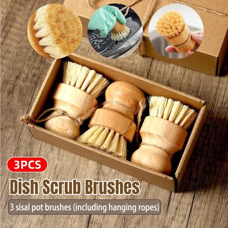 3pcs Dishwashing Brush Set Short Handle Pot Brush for Kitchen Cleaning Scrubbing