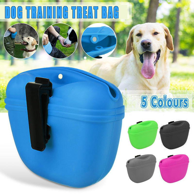 Dog Training Treat Bag Silicone Pet Pouch with Clip Waist Belt Snack Holder - Black