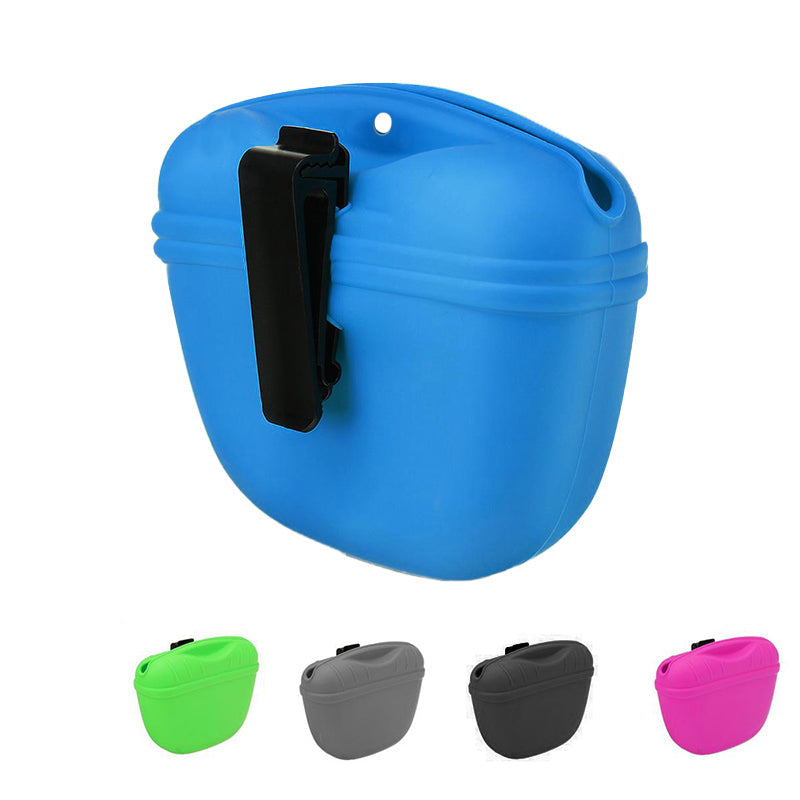 Dog Training Treat Bag Silicone Pet Pouch with Clip Waist Belt Snack Holder - Black