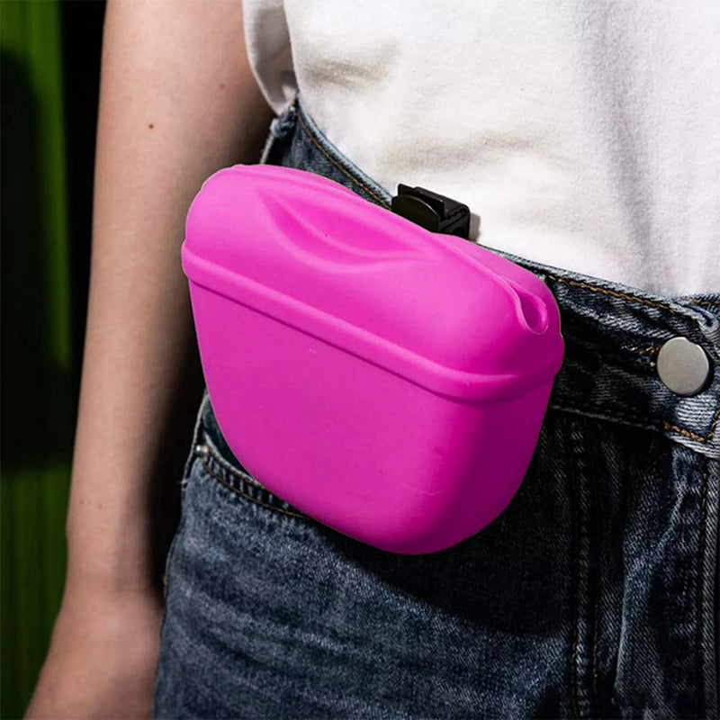Dog Training Treat Bag Silicone Pet Pouch with Clip Waist Belt Snack Holder - Black