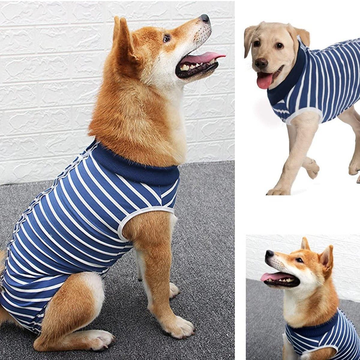 Dog Recovery Suit Anti-Lick Wound Protector Pet Clothing Post-Surgery Belly - Stripes-XL