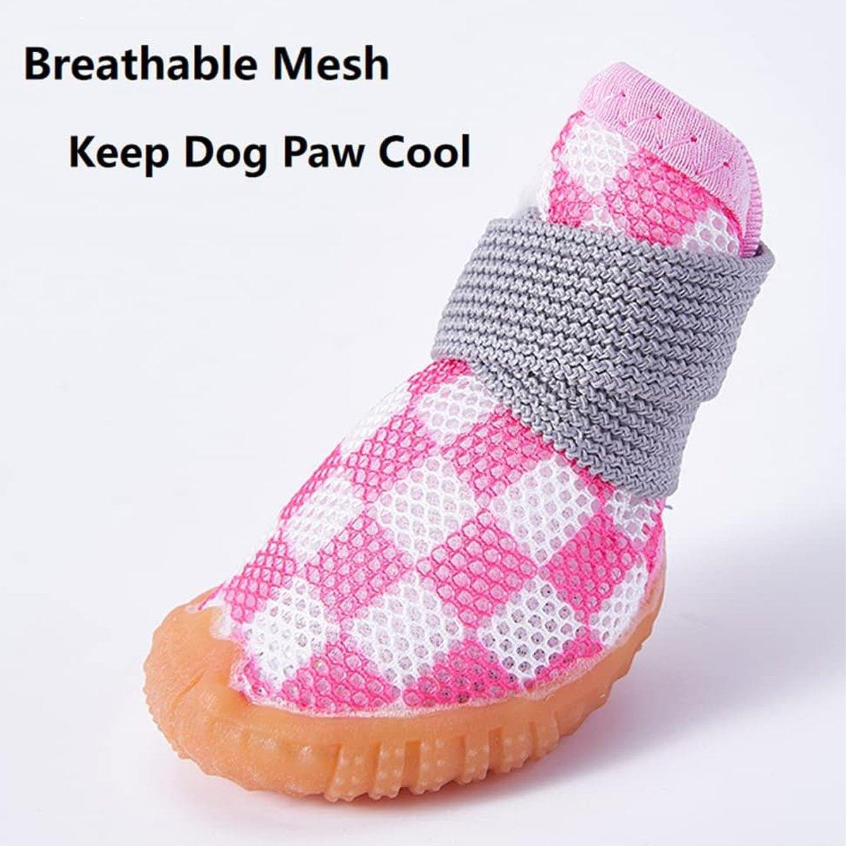 4pcs Breathable Mesh Dog Shoes Small Pets Puppy Paw Protection Summer Boots - Pink-2