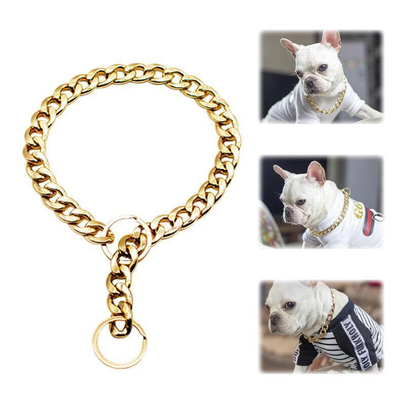 Dog Chain Collar Heavy Duty Choker Double Pet Slip Check Twist Link Chrome Chain Gold - 35CM