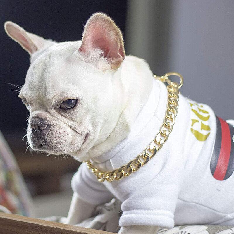 Dog Chain Collar Heavy Duty Choker Double Pet Slip Check Twist Link Chrome Chain Gold - 35CM