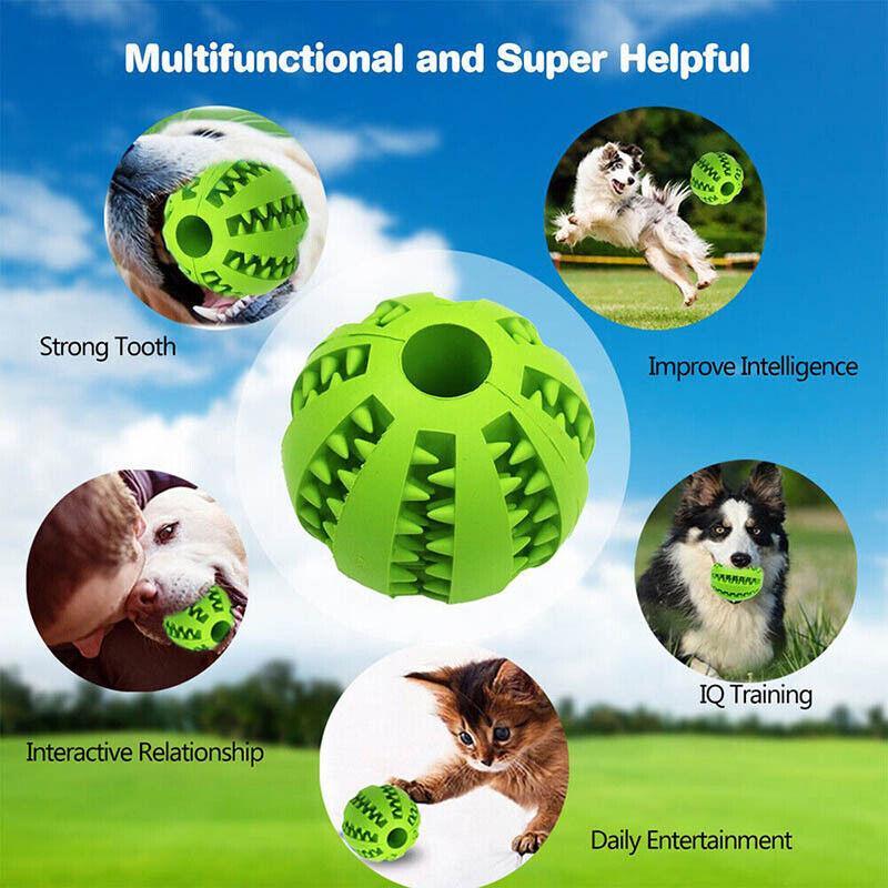 Dog Chew Toy Rubber Ball Treat Dispenser Dental Cleaning Training Play Ball - Green Rugby (11.5CM)