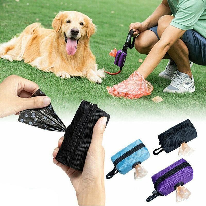 Dog Poop Bag Holder Pet Puppy Garbage Waste Pick Up Bags Dispenser Pouch Outdoor - Blue