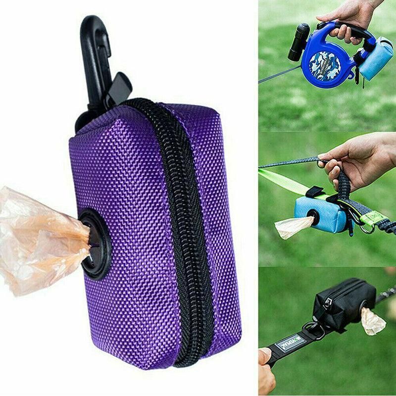 Dog Poop Bag Holder Pet Puppy Garbage Waste Pick Up Bags Dispenser Pouch Outdoor - Purple