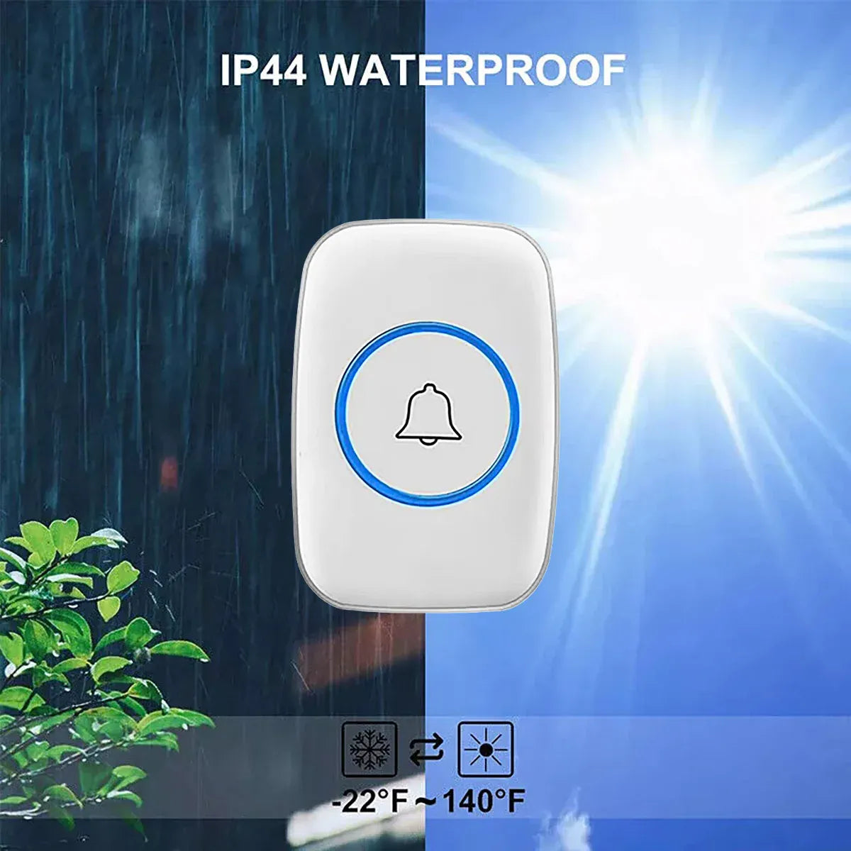 Wireless Doorbell Kit Home Call Button Remote Control White Waterproof Chime - White