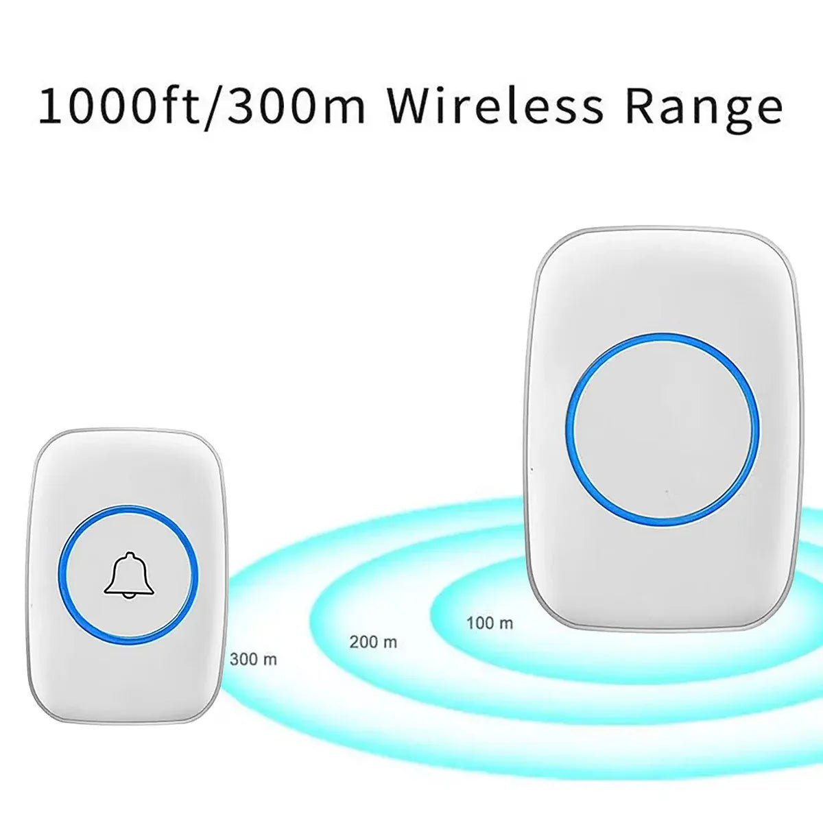 Wireless Doorbell Kit Home Call Button Remote Control White Waterproof Chime - White