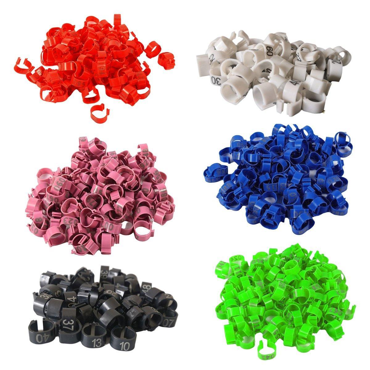 100X 001-100 Digital Numbered Bird Leg Band Rings Clip For Pigeon Parrot Poultry - Green