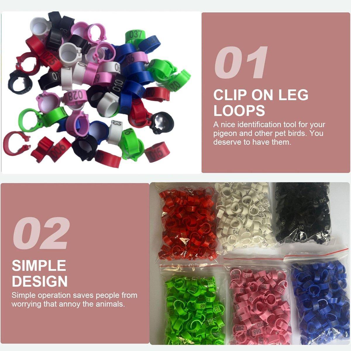 100X 001-100 Digital Numbered Bird Leg Band Rings Clip For Pigeon Parrot Poultry - Green