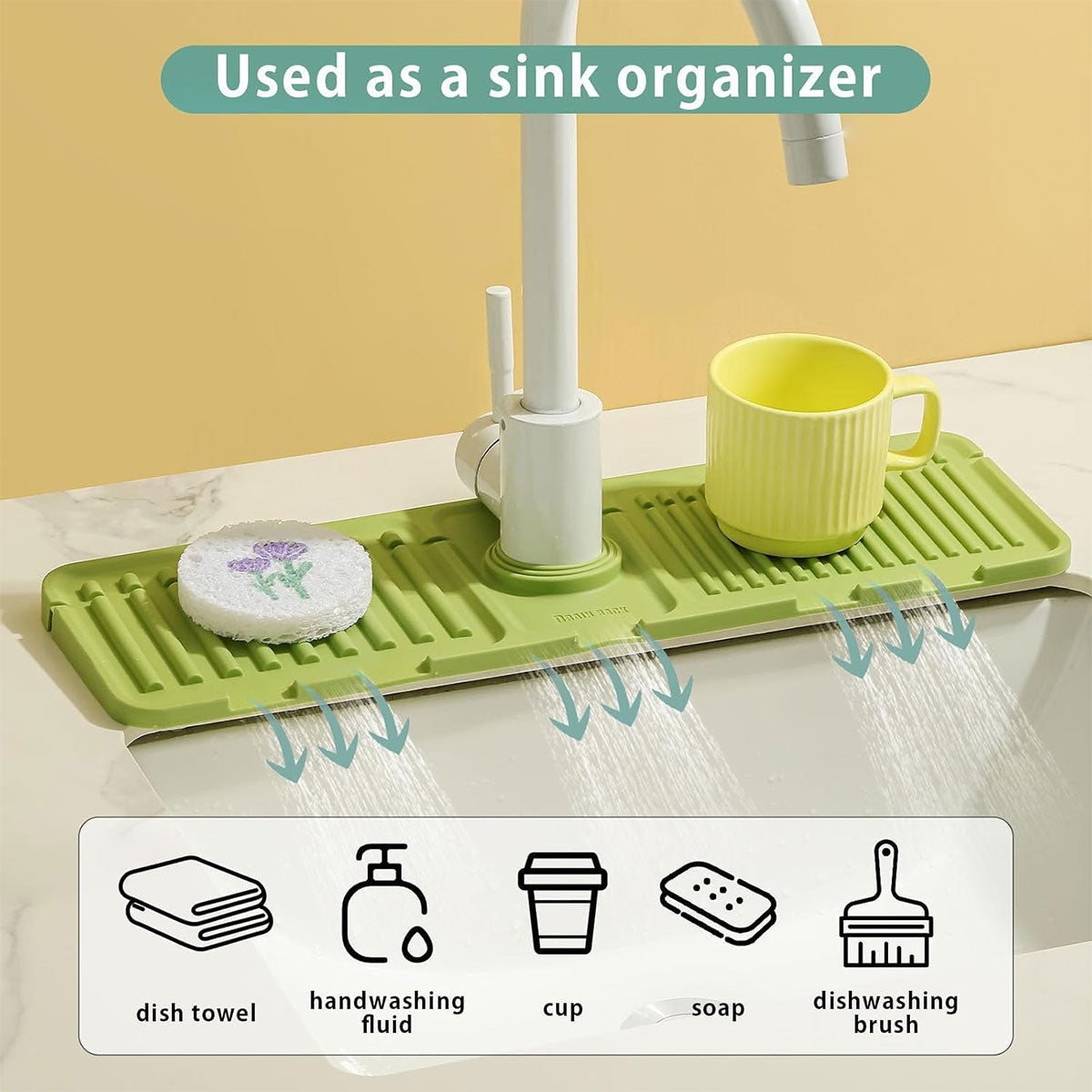 Faucet Draining Pad Narrow Sink Splash Guard Mat for Washbasin Water Catcher - Green