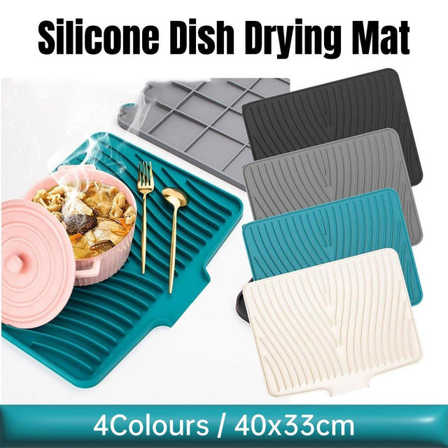Silicone Dish Drying Mat Heat Resistant Draining Slope Pad Kitchen Counter Green