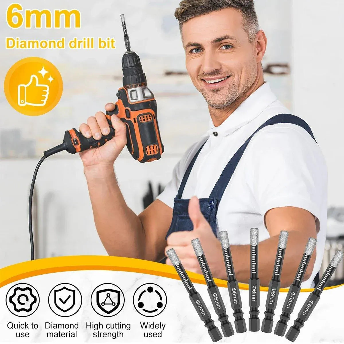 5Pcs Dry Diamond Core Drill Bit 6mm HoleSaw Cut Marble Tile Porcelain Granite