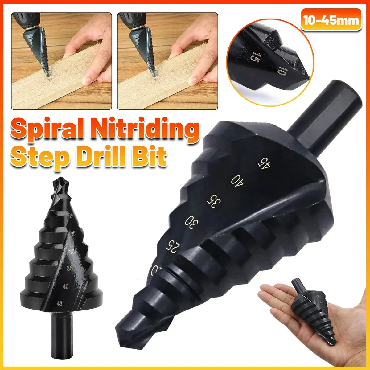 Spiral Nitriding Step Drill Bit Multi Hole Cutter 10-45mm 8 Step Sizes Cutting