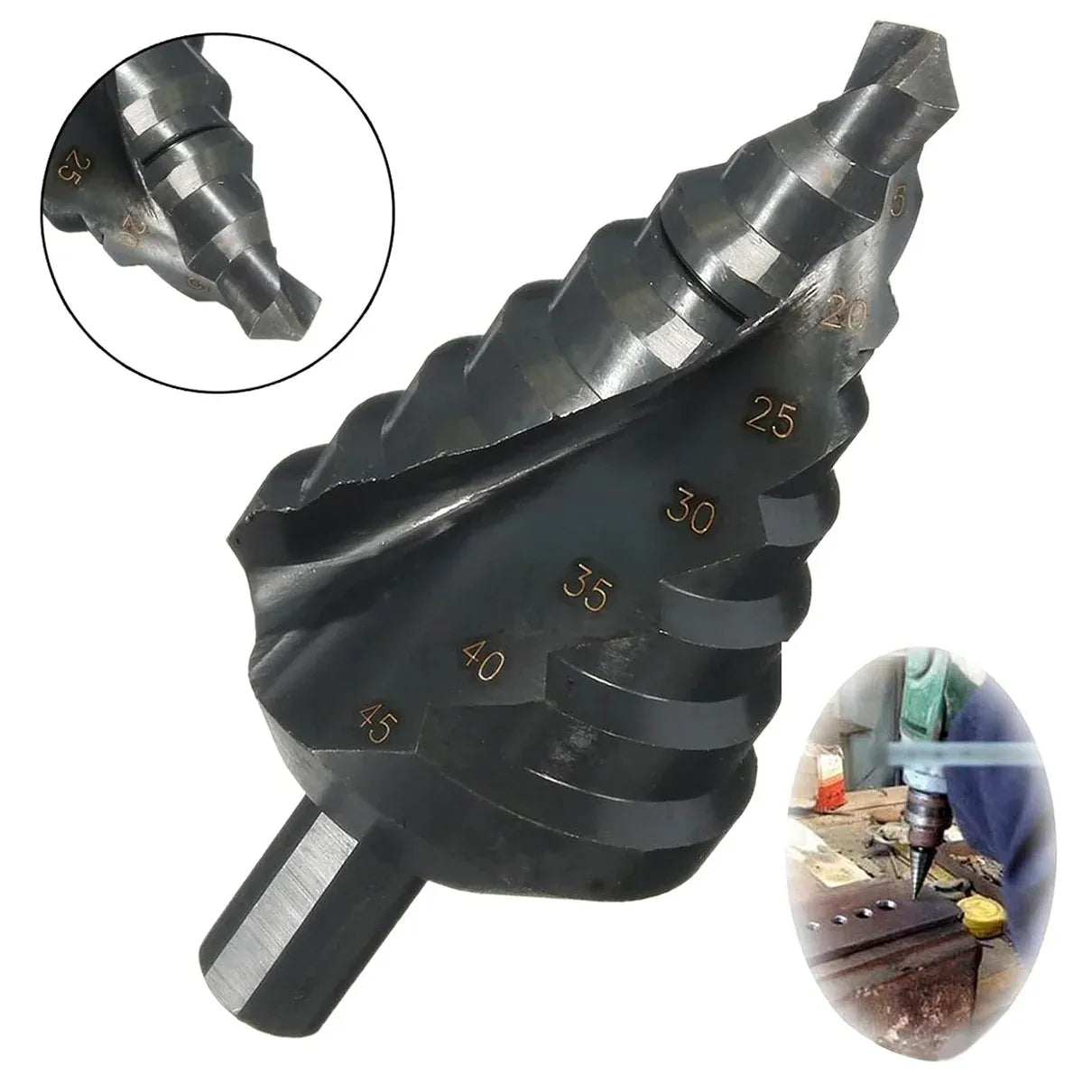 Spiral Nitriding Step Drill Bit Multi Hole Cutter 10-45mm 8 Step Sizes Cutting