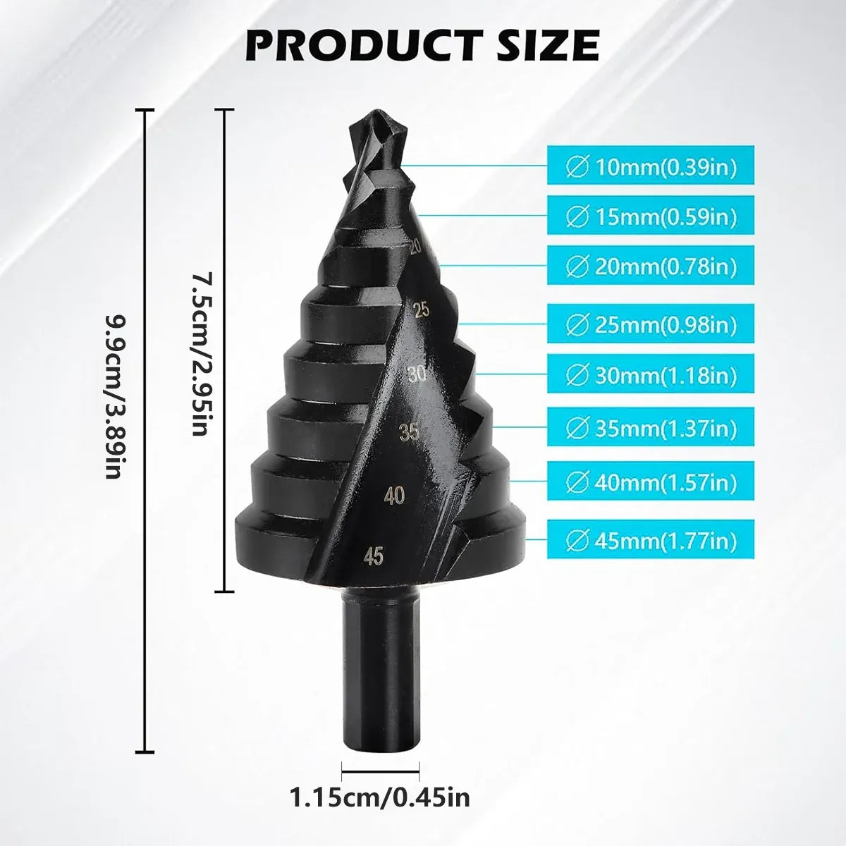Spiral Nitriding Step Drill Bit Multi Hole Cutter 10-45mm 8 Step Sizes Cutting
