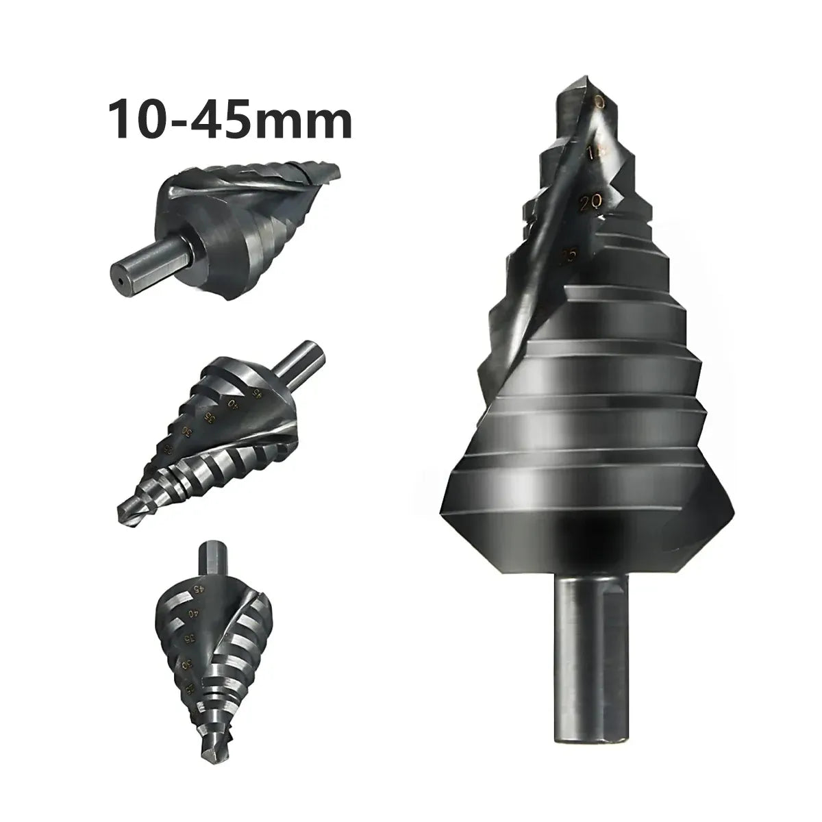 Spiral Nitriding Step Drill Bit Multi Hole Cutter 10-45mm 8 Step Sizes Cutting