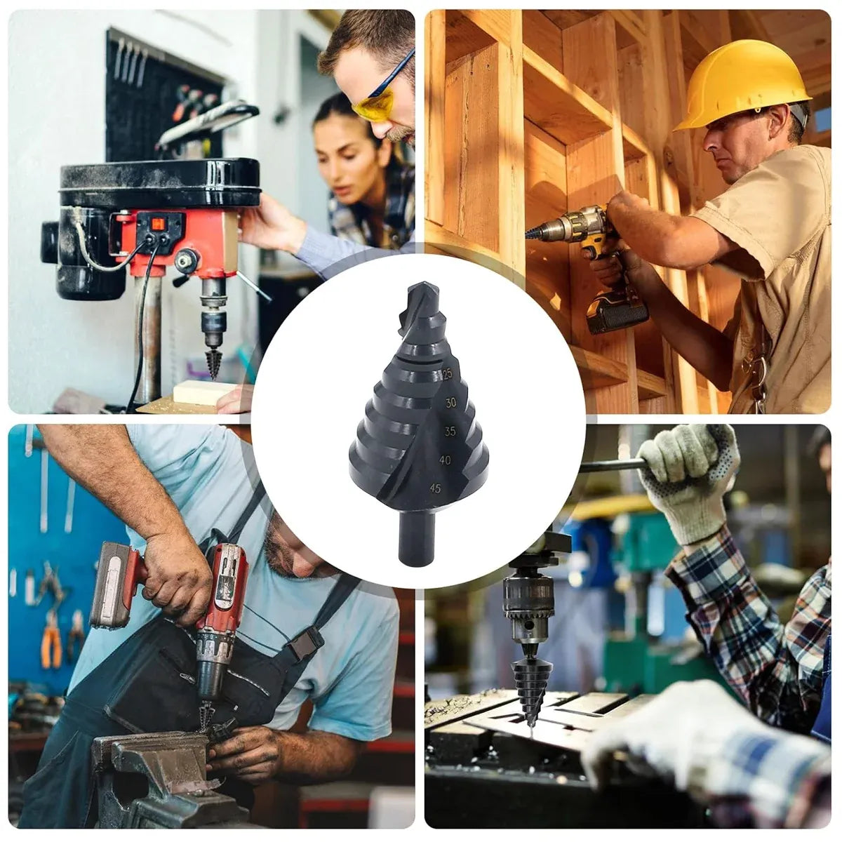Spiral Nitriding Step Drill Bit Multi Hole Cutter 10-45mm 8 Step Sizes Cutting