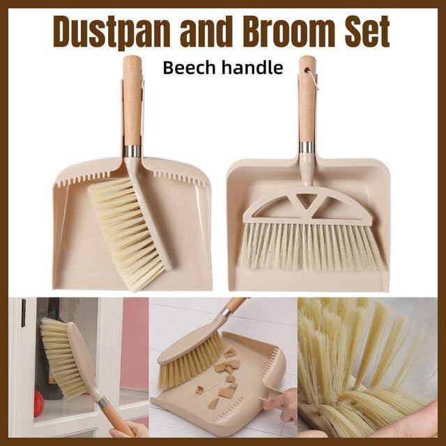 Wooden Handle Mini Brush & Dustpan Set for Desktop Cleanup Small Sweeper B39