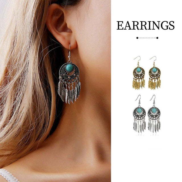 Bohemian Dreamcatcher Tassel Earrings Fashion Jewellery Women Gifts - Silver