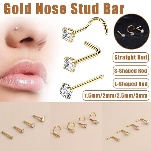 Stainless Steel Nosepiece with Gold Piercing Jewellery Women L Shaped Rod 1 5 mm
