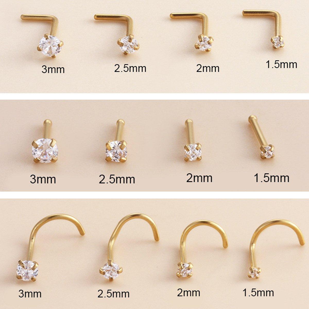 Stainless Steel Nosepiece with Gold Nose Stud Stylish Piercing Jewellery Women - L-Shaped Rod-2.5mm