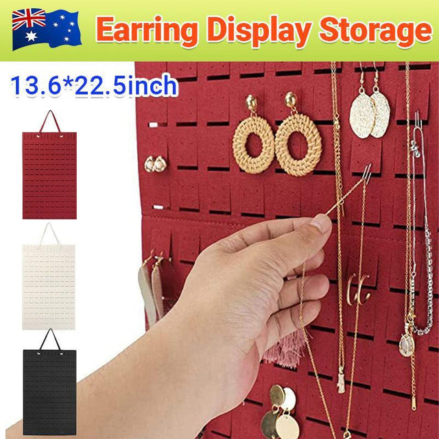 Hanging Jewelry Organizer Earring Necklace Holder Felt Display Storage Rack - White