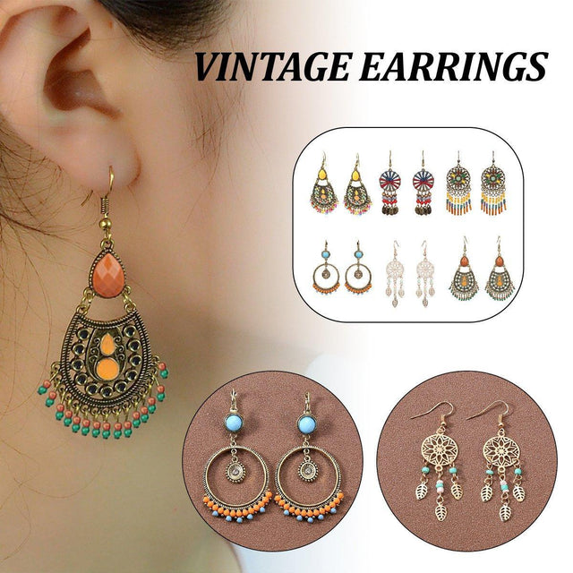 Retro Court Style Geometric Leaf Earrings Elegant Vintage Jewelry Women Gift - 1