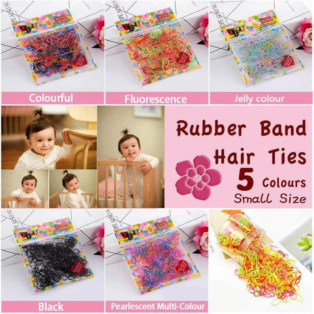 400pcs Small Elastic Rubber Band Hair Ties Multi Colour Black Ponytail Holders - Black