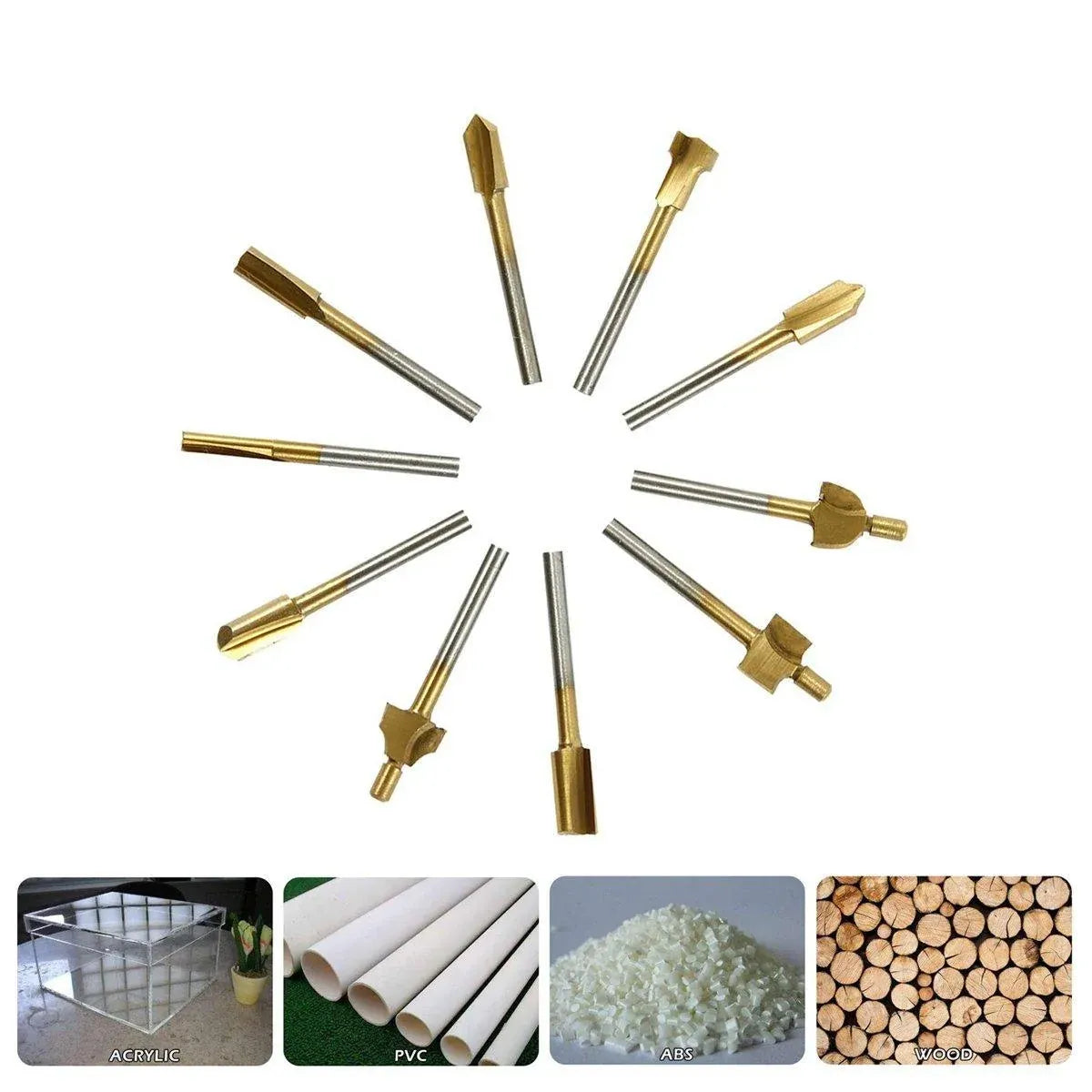 10Pcs/Set 3mm Titanium Mini HSS Router Bits Trimmer Shank For Rotary Tool