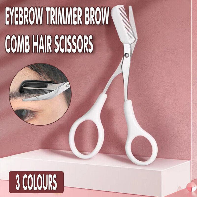 Eyebrow Scissors with Comb Stainless Steel Makeup Trimmer Beauty Tool 3 Colours - Pink