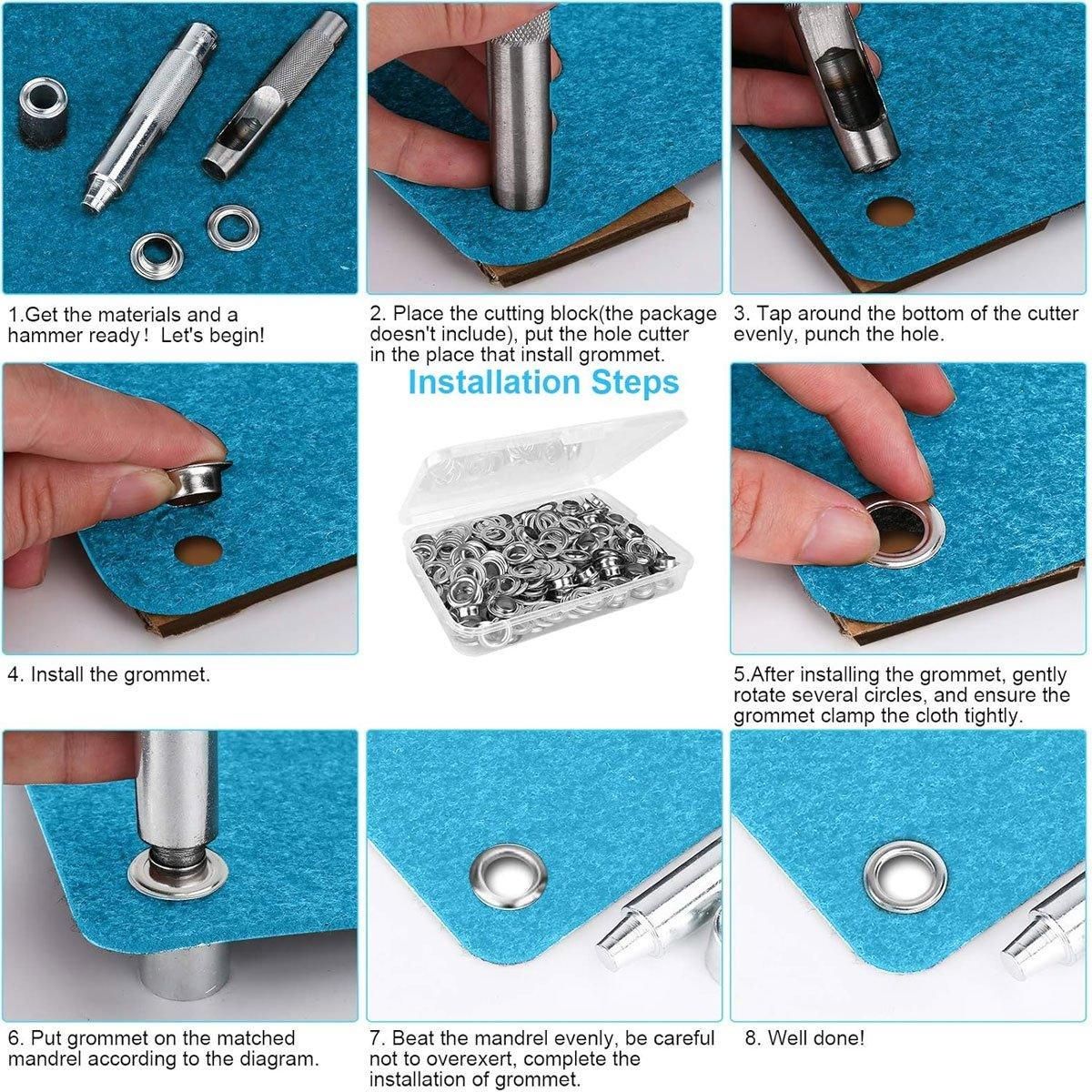200 Sets 12mm Copper Metal Eyelet Grommet Tent Tarp Tool Tarpaulin Installation