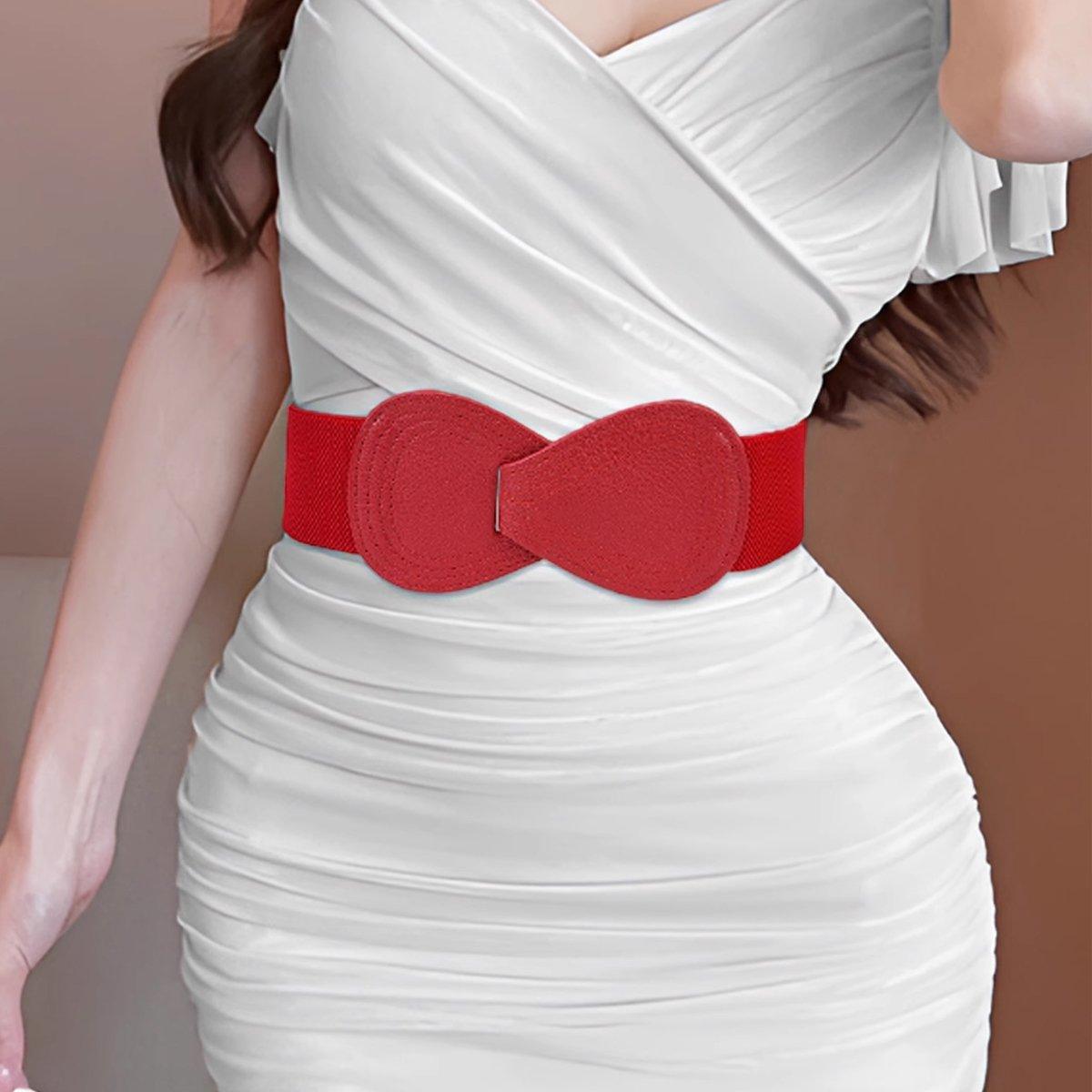 Fashion Belt Red Elastic Waist Cover Wide Belt Women Black Elastic Bow Decoration - Black
