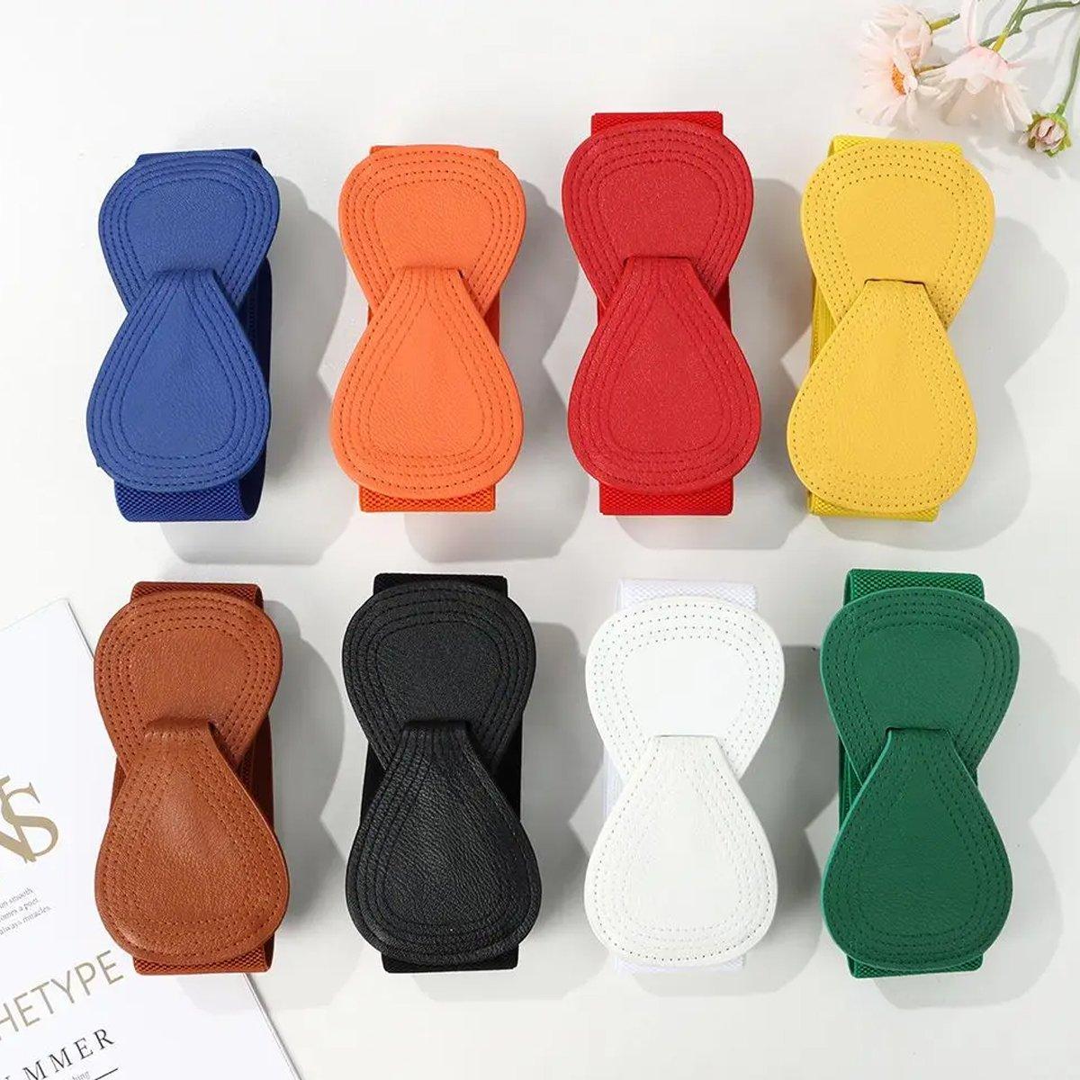 Fashion Belt Red Elastic Waist Cover Wide Belt Women Black Elastic Bow Decoration - Black