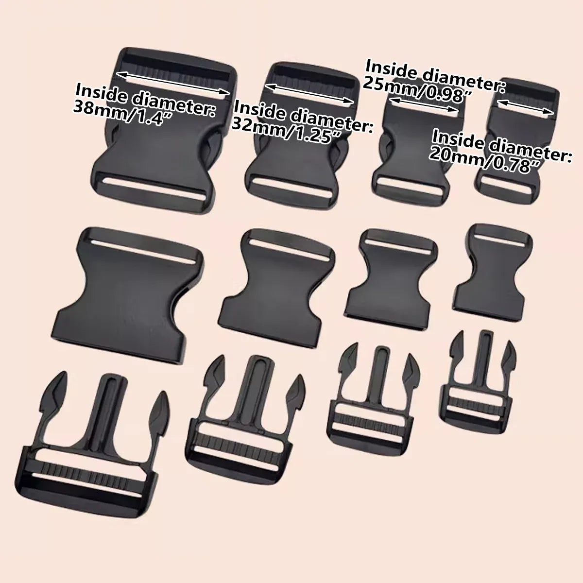 10pcs Black Plastic Buckle Clips for School Bag Backpack Strap Multifunctional - 32mm