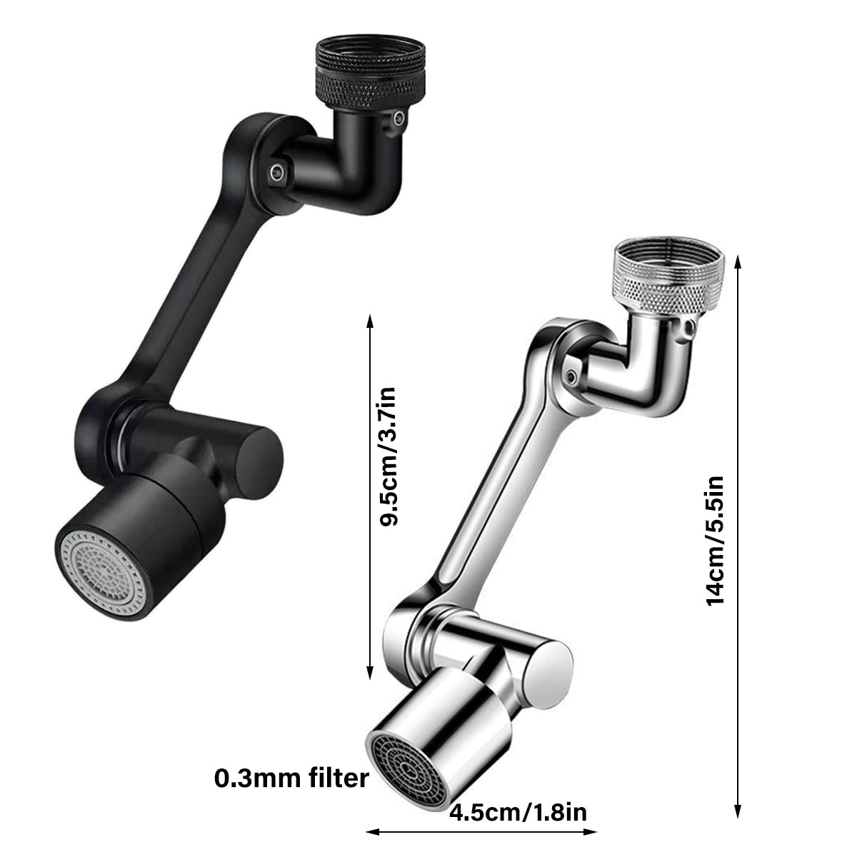 Multifunction Mechanical Arm Faucet Extender Rotatable Sink Tap Adapter Joint - Silver
