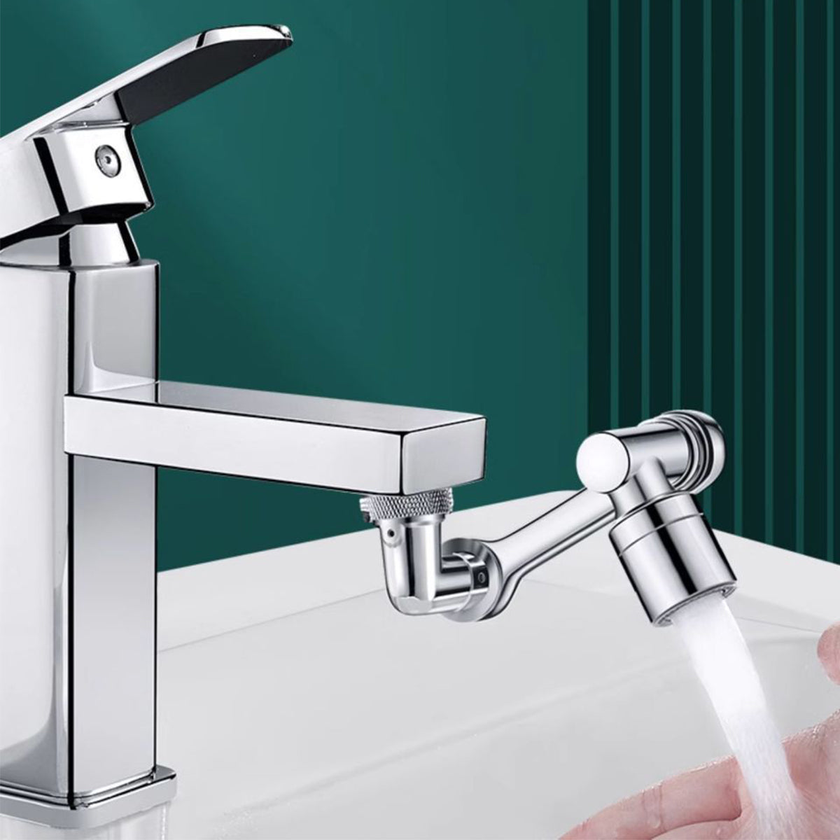 Multifunction Mechanical Arm Faucet Extender Rotatable Sink Tap Adapter Joint - Silver