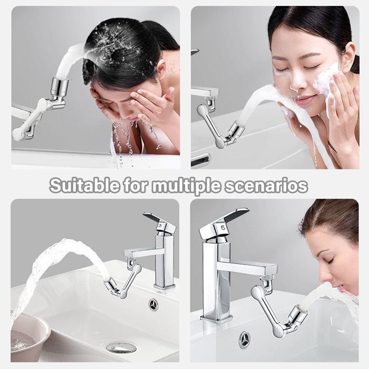 Multifunction Mechanical Arm Faucet Extender Rotatable Sink Tap Adapter Joint - Silver
