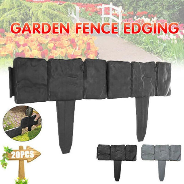 20pcs Garden Fence Edging Plastic Lawn Border for Yard Flower Bed Black