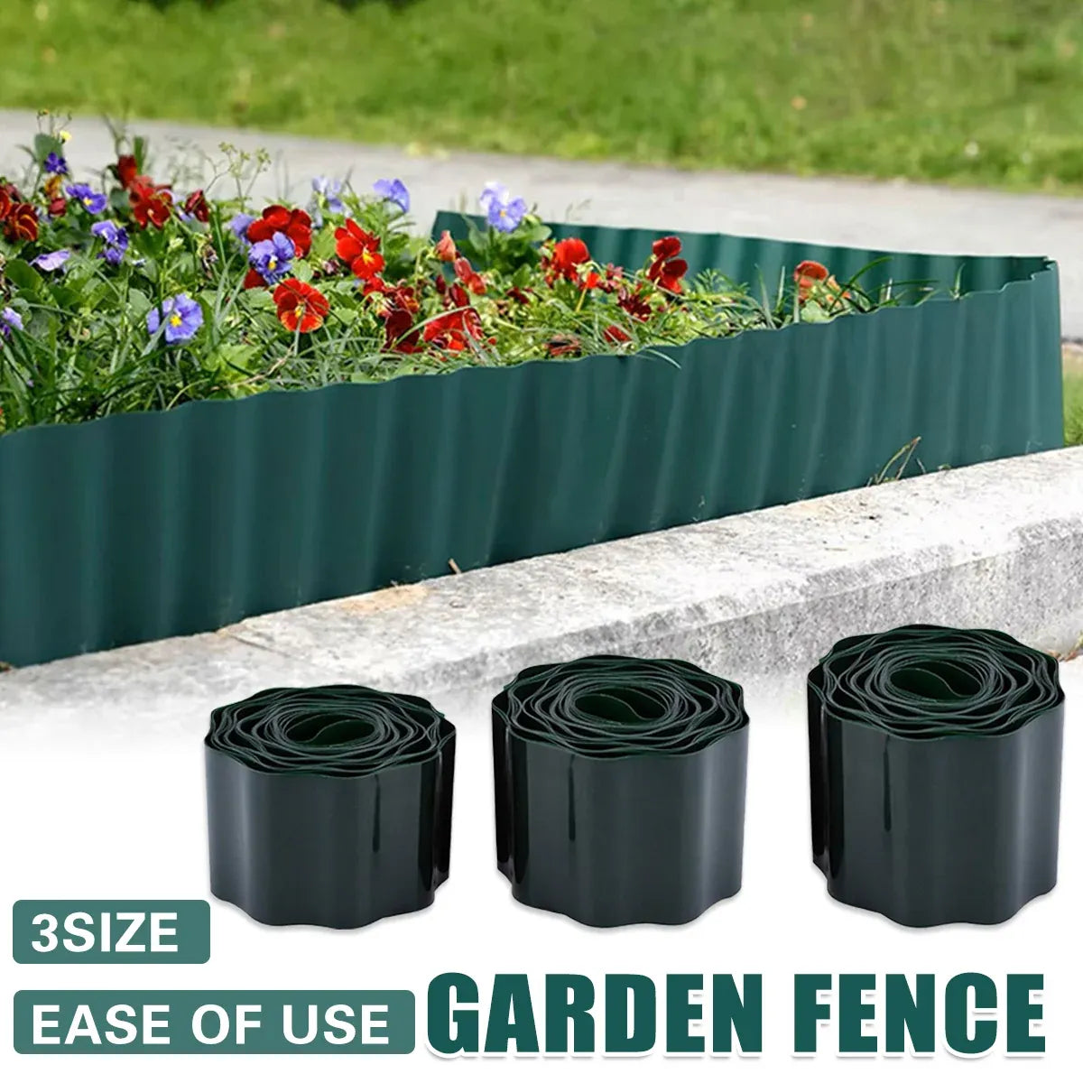 Green Garden Landscape Edging Border Flexible Lawn Fence Roll Outdoor Decor - 15cm