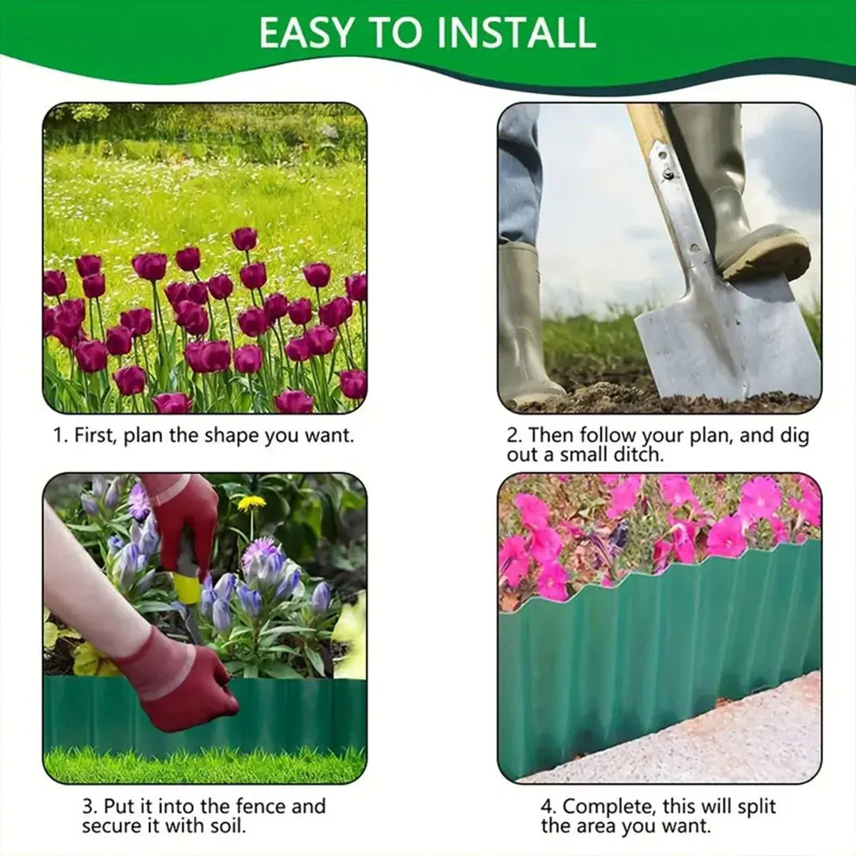 Green Garden Landscape Edging Border Flexible Lawn Fence Roll Outdoor Decor - 15cm