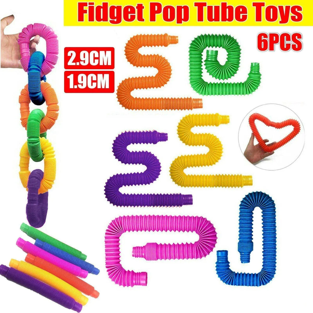 6Pcs Sensory Pop Tube Fidget Toys for Office School Home Use - Small 6PCS