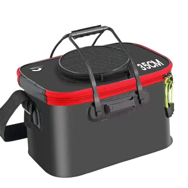Portable Folding EVA Fishing Bucket Multi Live Fish Container Strap - Black-35cm