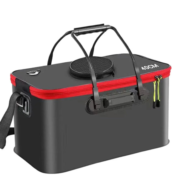 Portable Folding EVA Fishing Bucket Multi Live Fish Container Strap - Black-40cm
